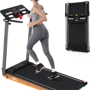 Merax Walking Pad with Handle Bar, 3.0HP Foldable Treadmills for Home Small, 7.5MPH Treadmill with 15% Incline, 300 LBS Capacity Walking Pad Treadmills Machine with Bluetooth and Heart Rate Sensors