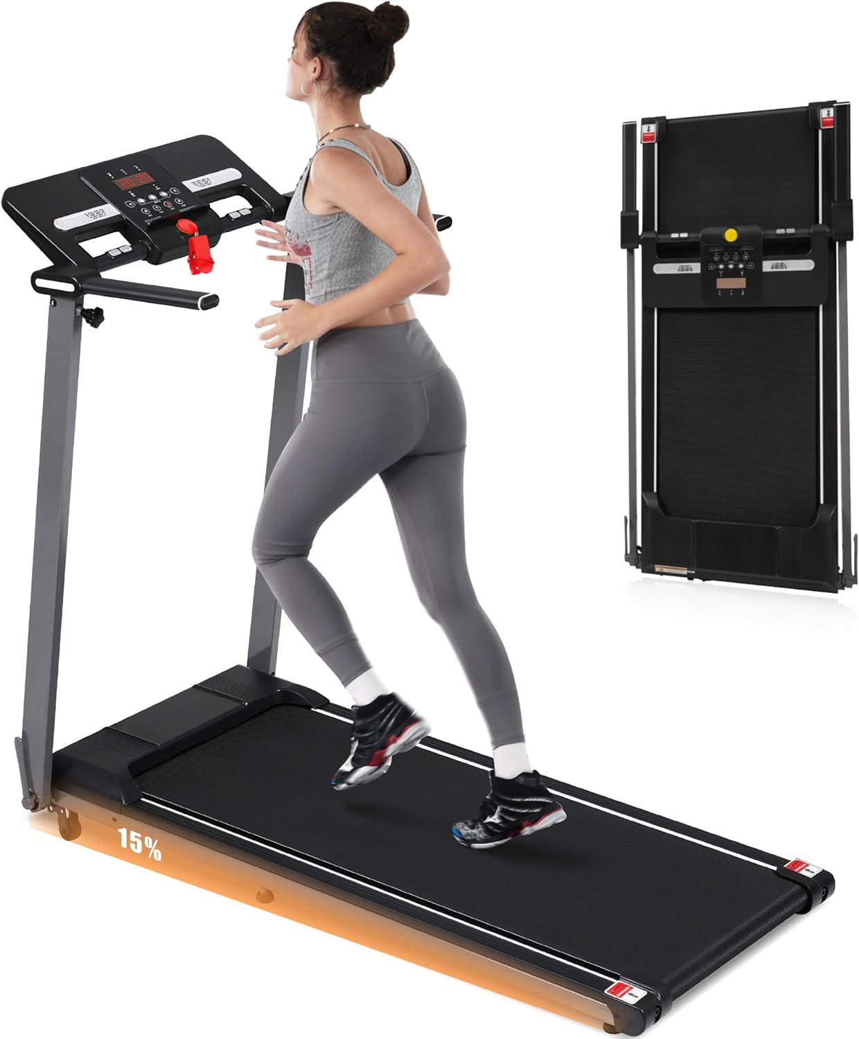 Merax Walking Pad with Handle Bar, 3.0HP Foldable Treadmills for Home Small, 7.5MPH Treadmill with 15% Incline, 300 LBS Capacity Walking Pad Treadmills Machine with Bluetooth and Heart Rate Sensors