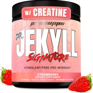 PROSUPPS Dr. Jekyll Signature Pre Workout Powder with Creatine – Stim-Free Preworkout Supports Muscle Volume & Endurance – Caffeine-Free Gym & Fitness Supplements (Strawberry, 30 Servings)