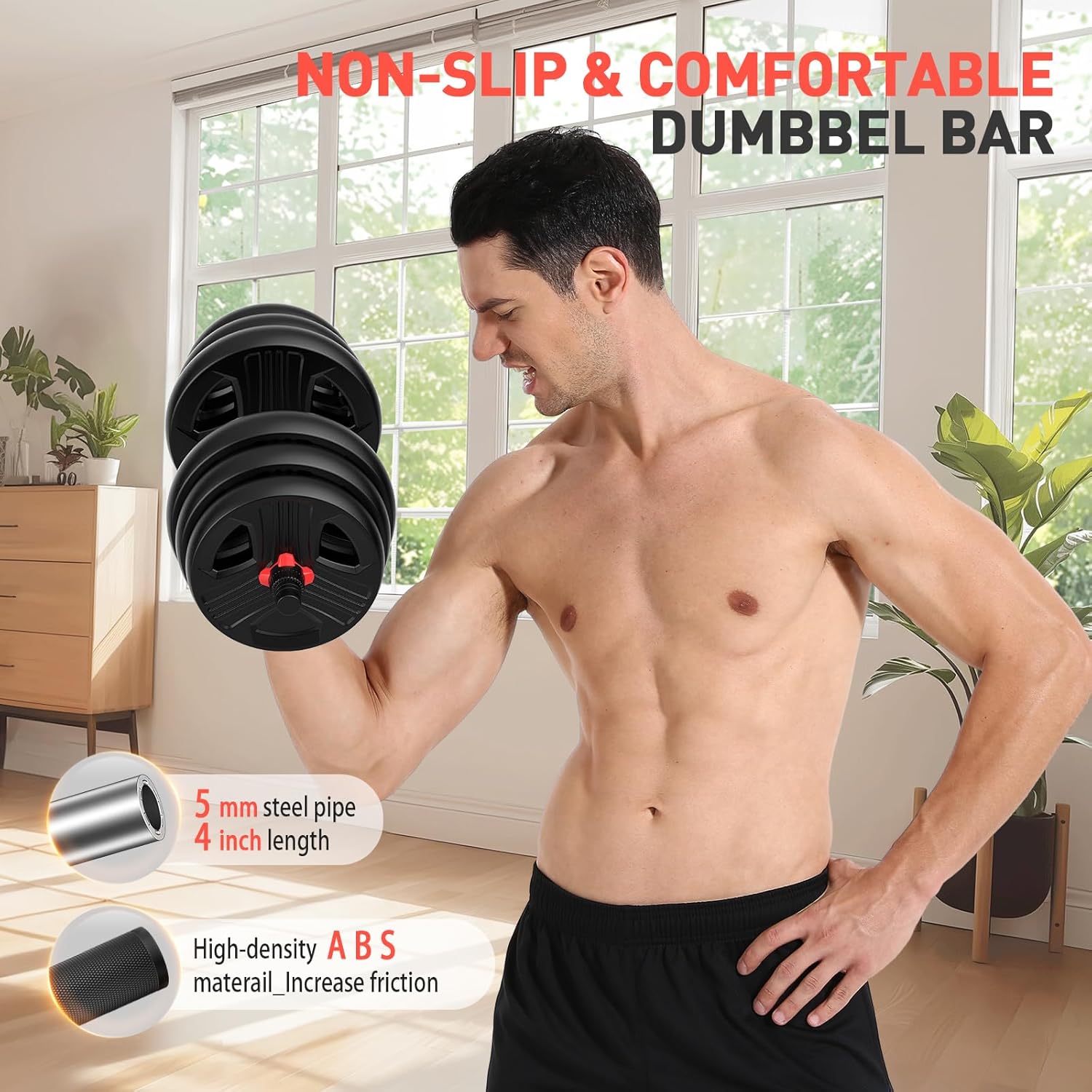 Adjustable Dumbbells, 20/30/40/55/60/70/80/90lbs Free Weight Set with Connector, 2 or 3 in 1 Dumbbells Used as Barbell, Kettlebells, Fitness Exercises for Home Gym Suitable for Men/Women - Image 4