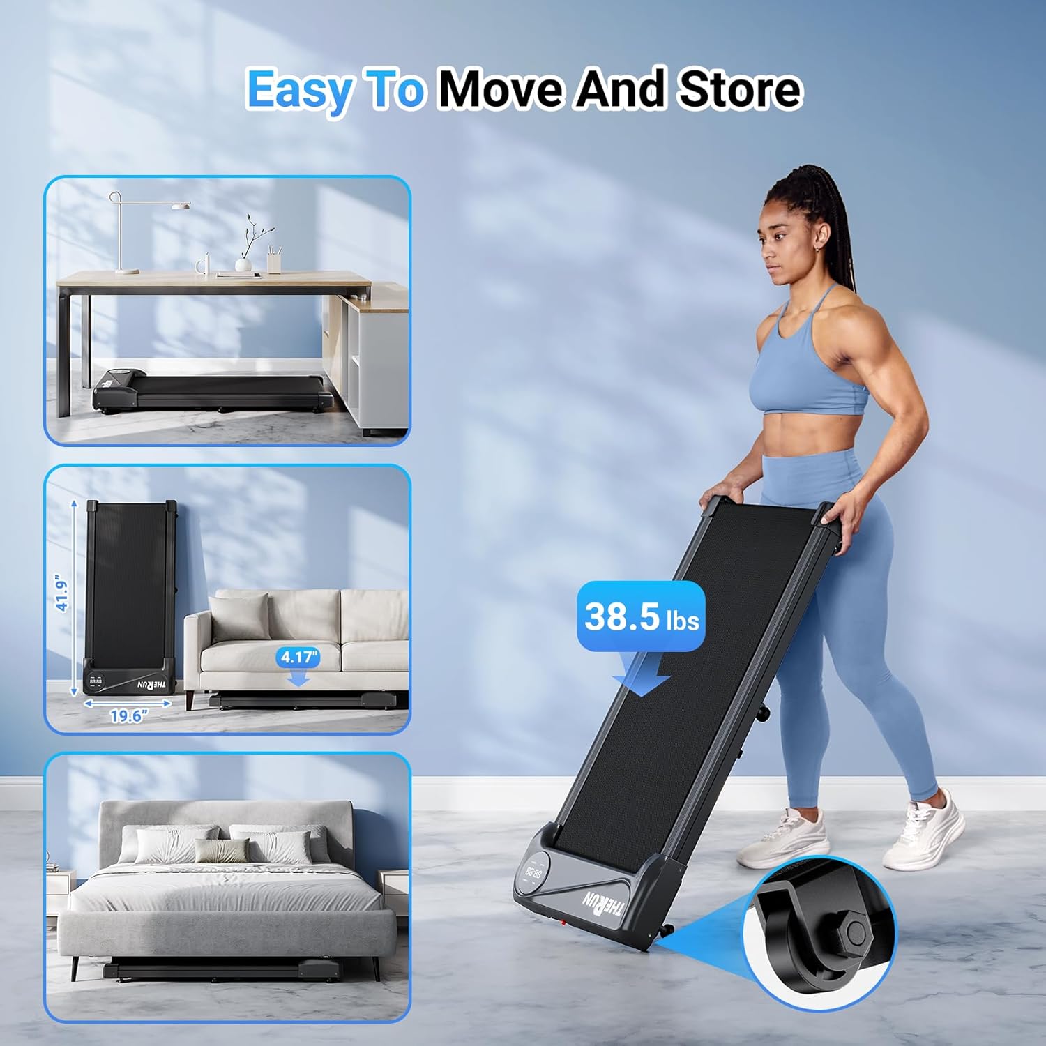 THERUN Walking Pad Treadmill Under Desk, Portable Mini Treadmill for Home/Office, Walking Pad Machine with 2.5HP and 265 lbs Weight Capacity Remote Control LED Display - Image 7