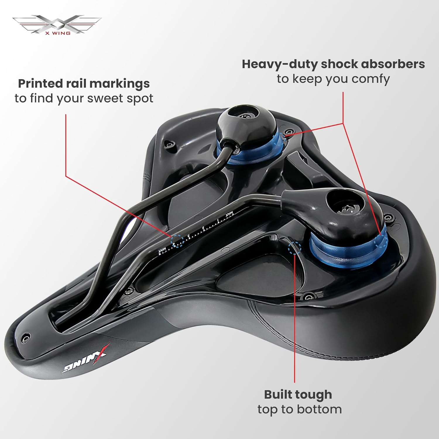 X WING Comfort Bike Seat for Men and Women with Innovative 5-Zone-Concept – Winged Bicycle Saddle with Memory Foam – Exercise Bike Seat for City, MTB & Trekking Bikes - Image 5