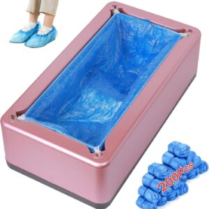 Automatic Shoe Cover Dispenser with 200pcs Disposable Non-Slip Covers – Manual Step-On Shoe Cover Machine, No Power Required, Easy to Use for Home, Office, Clinic, Indoor Use – Pink