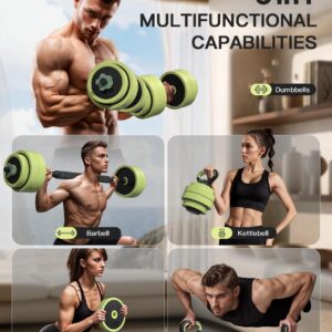 Adjustable Dumbbell Set 22/42/62LBS, 5-in-1 Free Weight Dumbbell Set Used as Dumbbell，Kettlebell,Barbell, Push-Up Stand,Weight Plate, Iron Sand Weights Set with Connector ,Fitness Exercises for Home Gym Suitable Men/Women