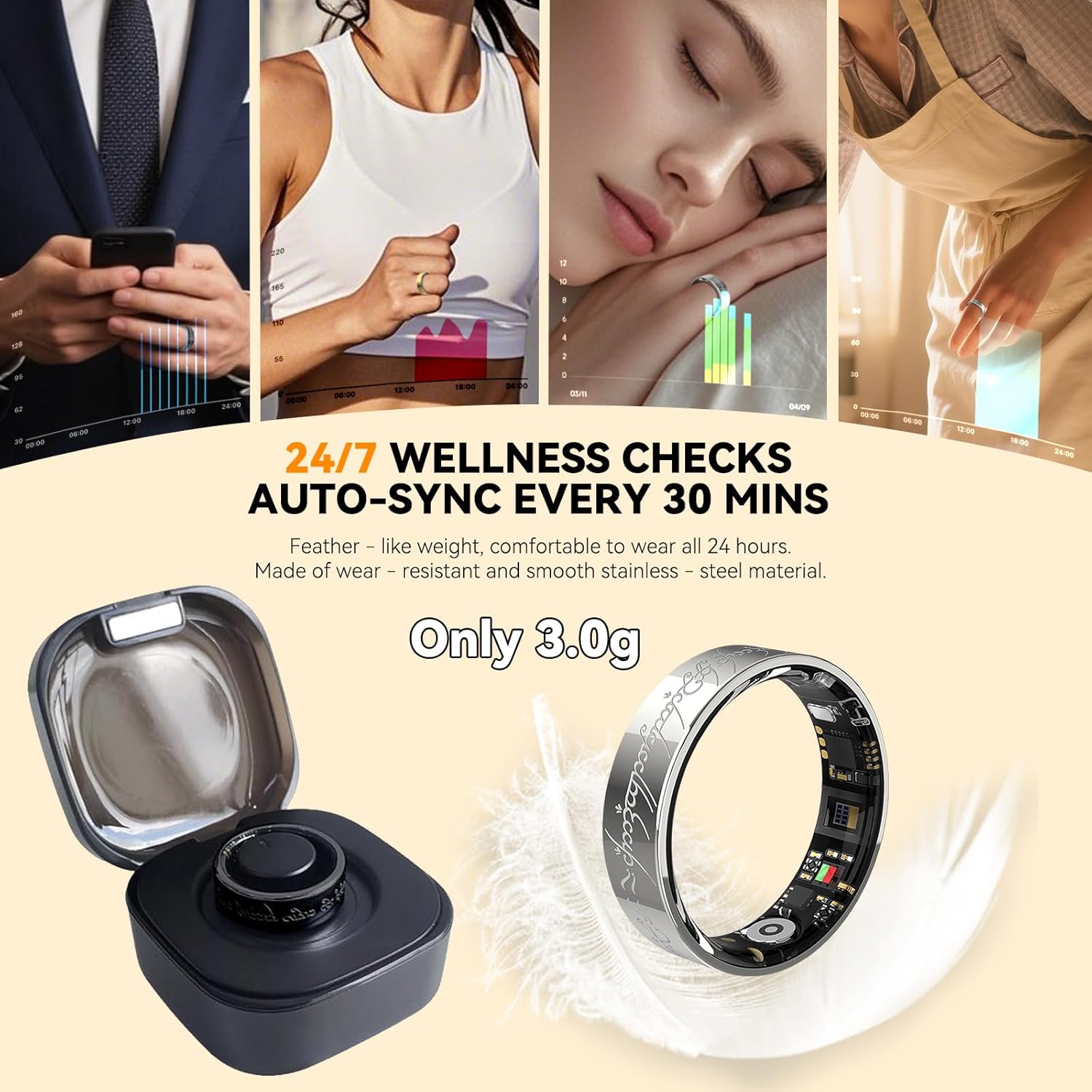 Ultra Smart Ring for Women Men,Health Fitness Tracker with Sleep/Blood Pressure/Oxygen Monitoring, Heart Rate & Activity Tracking,IP68 Waterproof, 5+Day Battery,No Subscription Fee 1-Silver 10 - Image 7