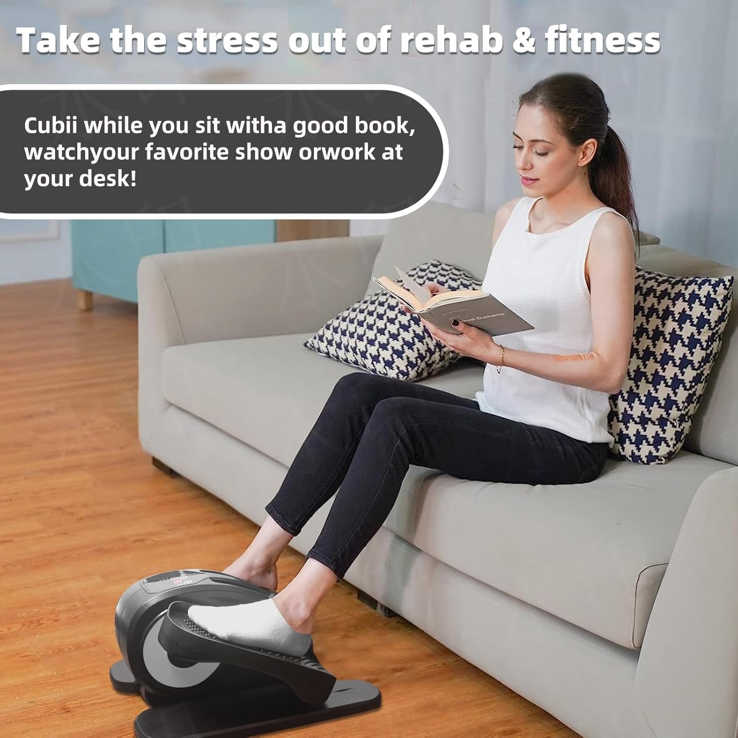 ESL Under Desk Elliptical - Portable Leg Exerciser for Seniors, Compact Seated Elliptical with Remote Control, LCD Display Electric Elliptical Trainers - Image 3