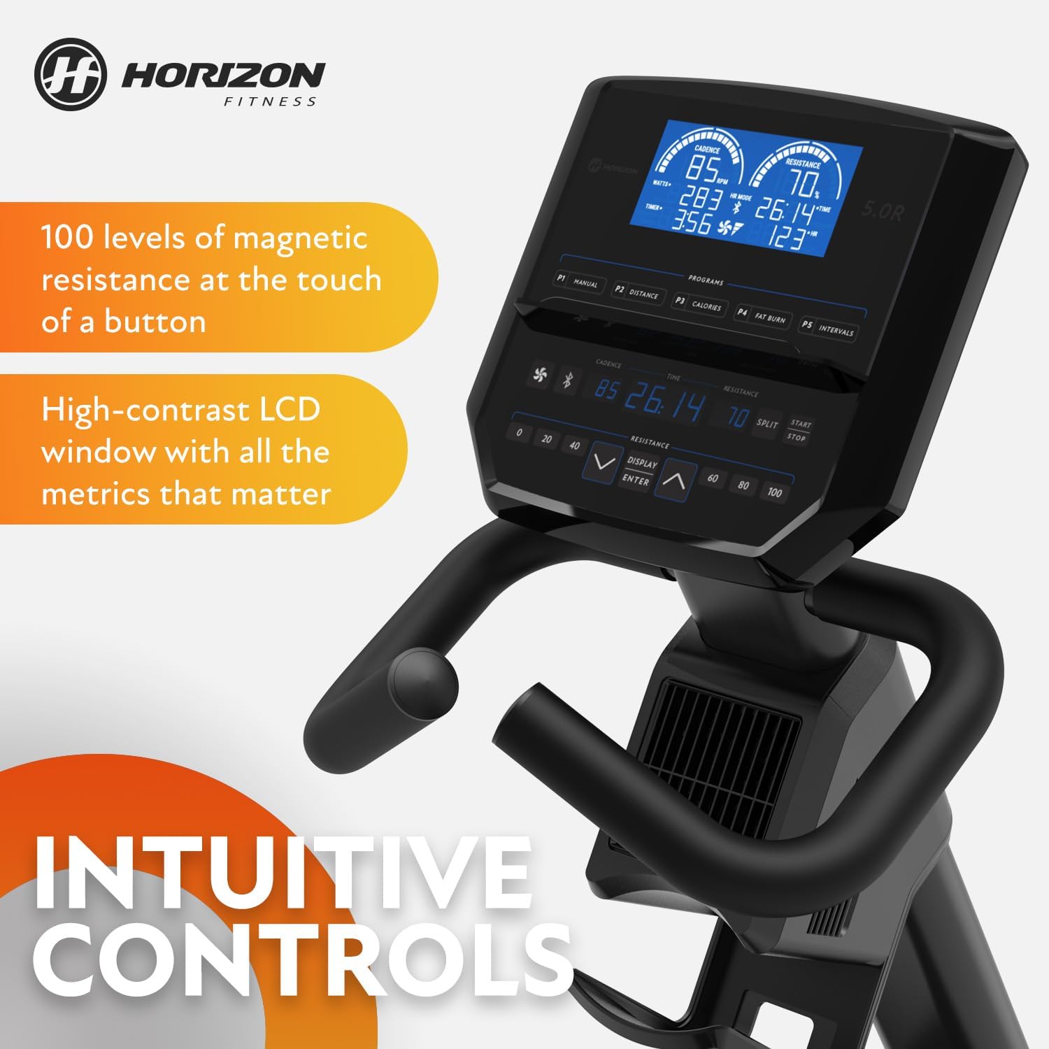 Horizon Fitness 5.0R Recumbent Bike, Fitness & Cardio, Magnetic Resistance Cycling Bike with Bluetooth, Comfort Seat with Lumbar Support, Step-through Frame, and 350lb Weight Capacity - Image 4