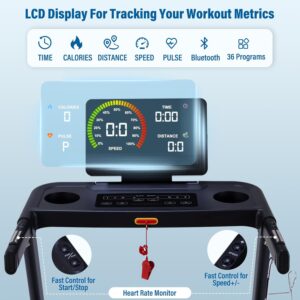 Treadmills for Home, 350 lbs Capacity, 10 MPH, 3.0HP Incline Treadmill with Bluetooth APP, 17 * 46″ Belt, Running Threadmills Machine, LCD Display, 36 Programs