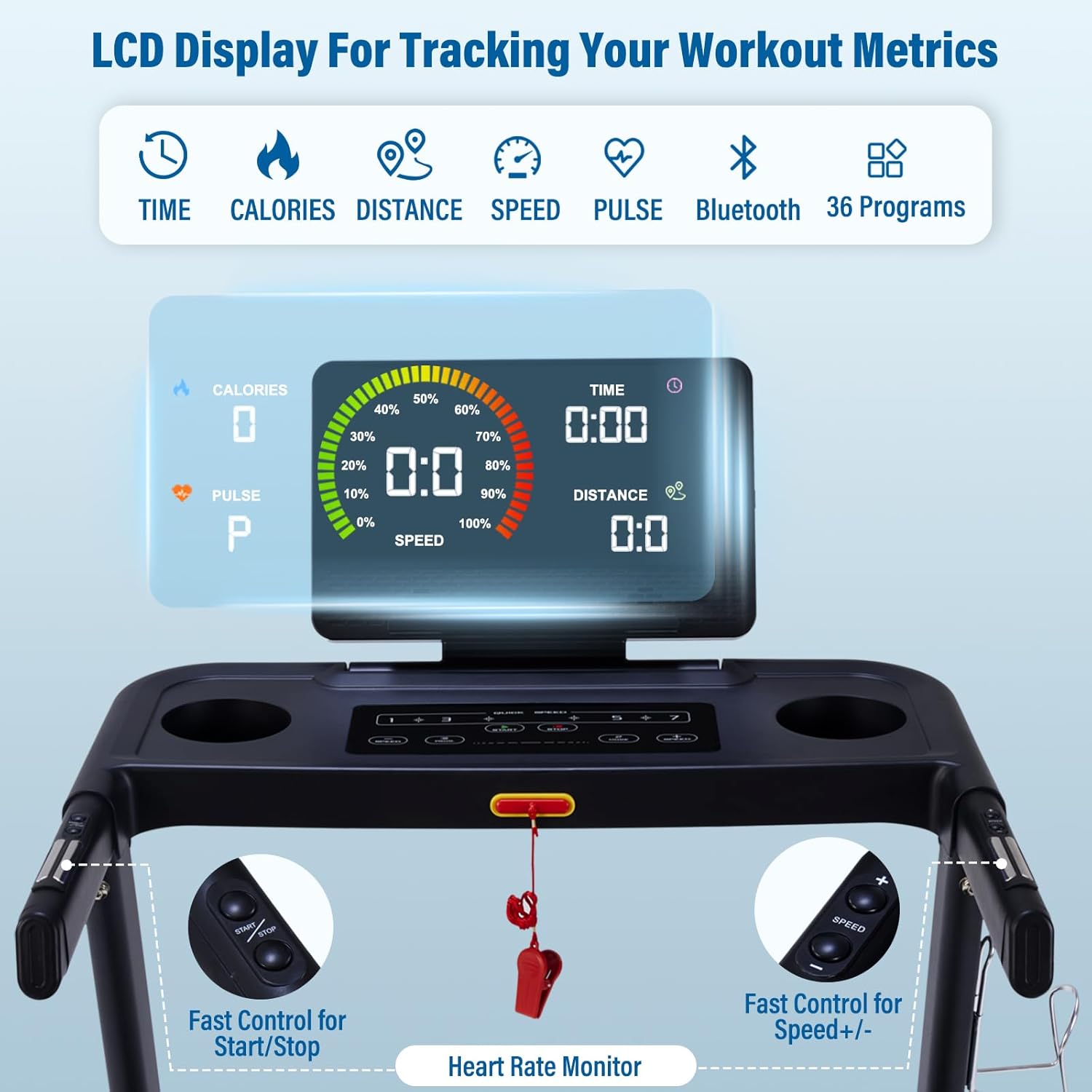 Treadmills for Home, 350 lbs Capacity, 10 MPH, 3.0HP Incline Treadmill with Bluetooth APP, 17 * 46" Belt, Running Threadmills Machine, LCD Display, 36 Programs - Image 2