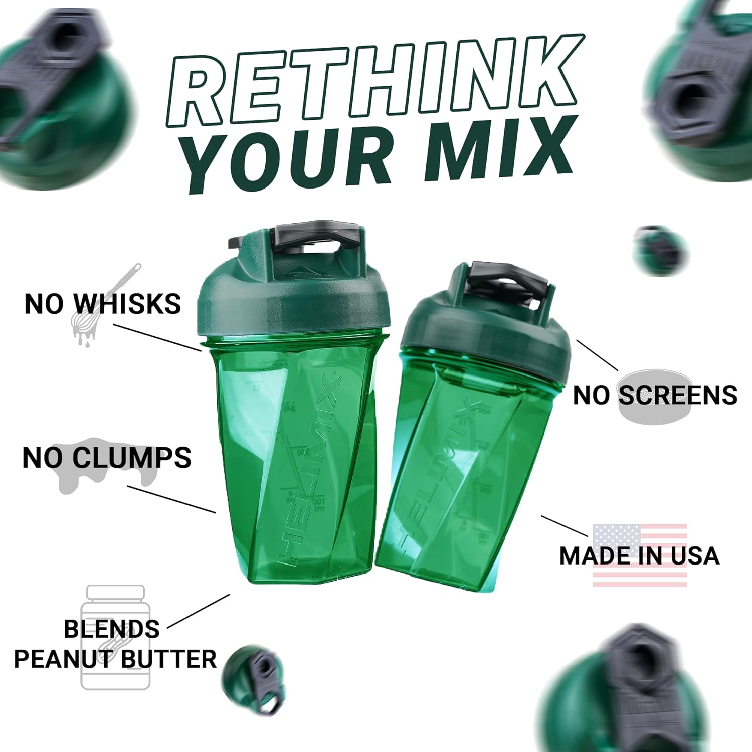 HELIMIX 1.5 Vortex Blender Shaker Bottle Holds upto 28oz | No Blending Ball or Whisk | USA Made | Portable Pre Workout Whey Protein Drink Shaker Cup | Mixes Cocktails Smoothies Shakes | Top Rack Safe - Image 3