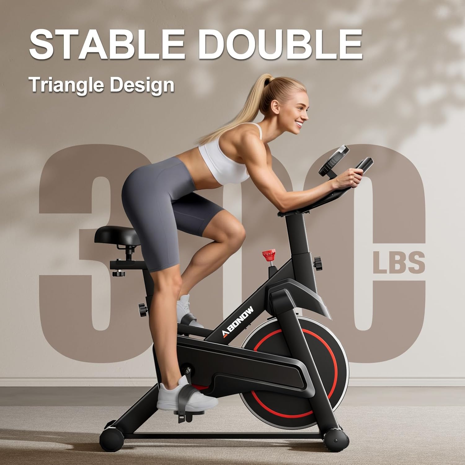 Exercise Bike, Brake Pad Stationary Bikes for Home with App Compatible, Low Noise Indoor Cycling Bike, 300lbs Capacity Compact Workout Bike with Tablet Mount & Extra Comfort Seat - Image 2