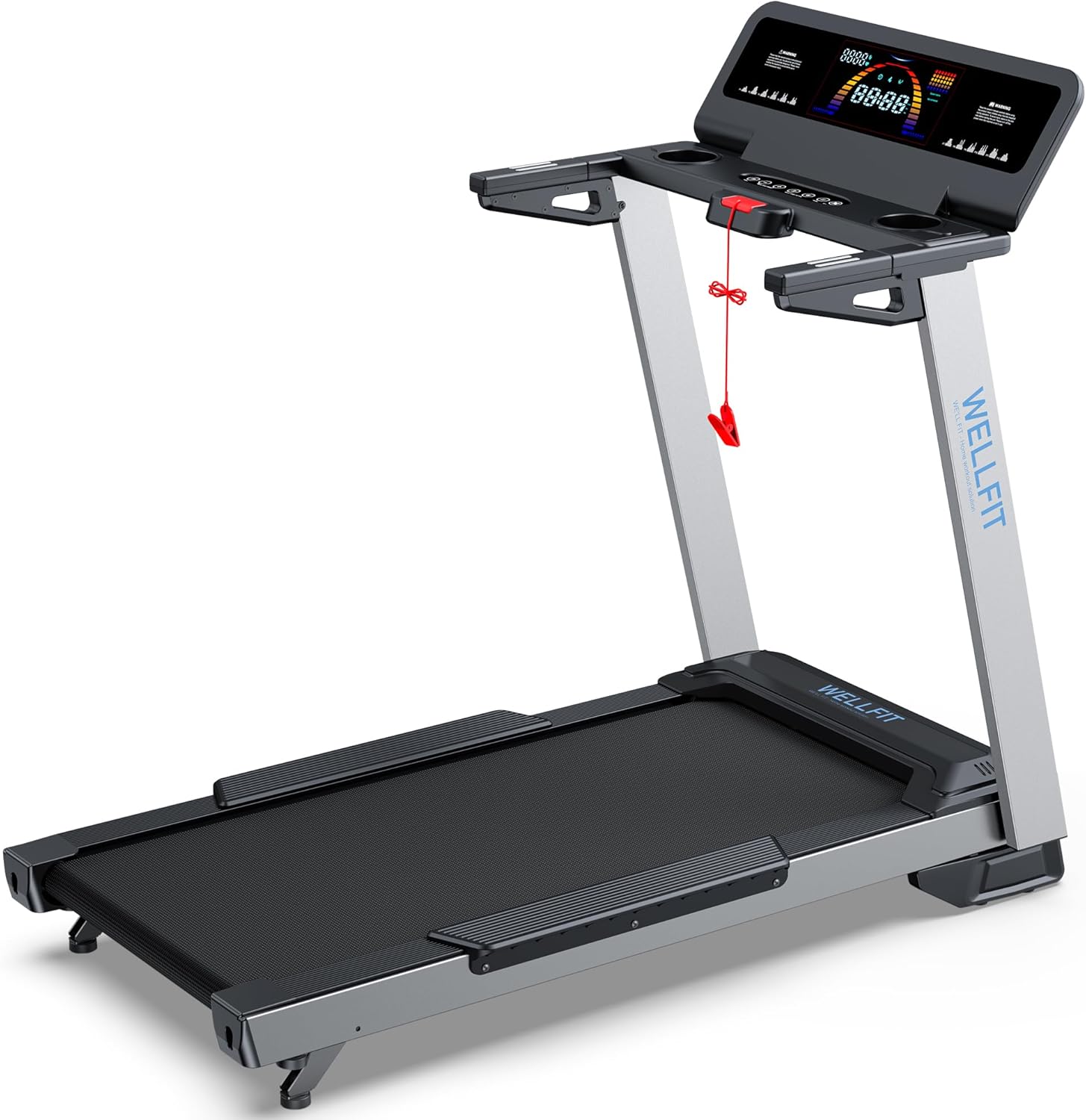 WELLFIT Home Treadmill, 2 Level Incline Heavyduty Treadmill with Pulse Sensor, 4.0 HP, 10 MPH, 450 lbs Capacity, 20'' x 45'' Running Area Treadmills with Bluetooth Player & LED Display - Image 8
