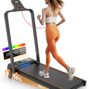 Treadmill Walking Pad with 10% Incline/Handle Bar/2 LED Display, 3.5HP Portable Treadmills for Home Small, Foldable Walking Pad Treadmill 350+lb Capacity, Smart App, 4 Adjustable Incline, RGB Light