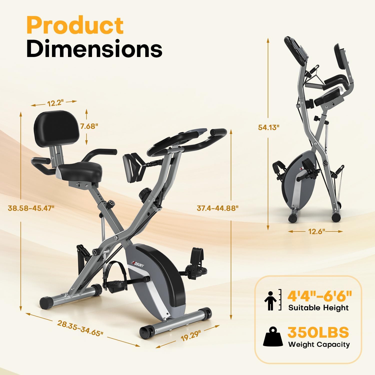 Exercise Bike, MOSUNY 5-in-1 Stationary Bike With 10DB Super-Silent, Folding Exercise Bike with 16-Level Adjustable Magnetic Resistance, 350 LBS Indoor Cycling Bike For Home Workout - Image 8