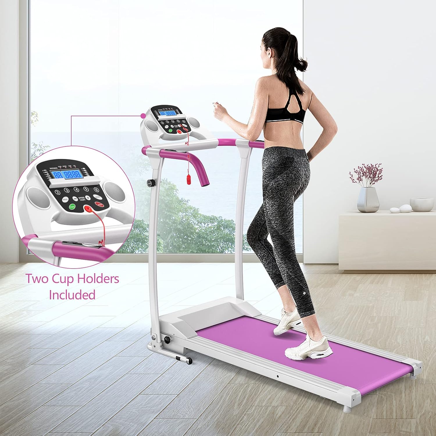 Goplus Foldable Treadmill, Freestanding Portable Treadmill with 12 Preset Programs, LCD Monitor, Built-in Wheels & Pulse Sensor, Folding Compact Treadmills for Home Small - Image 8