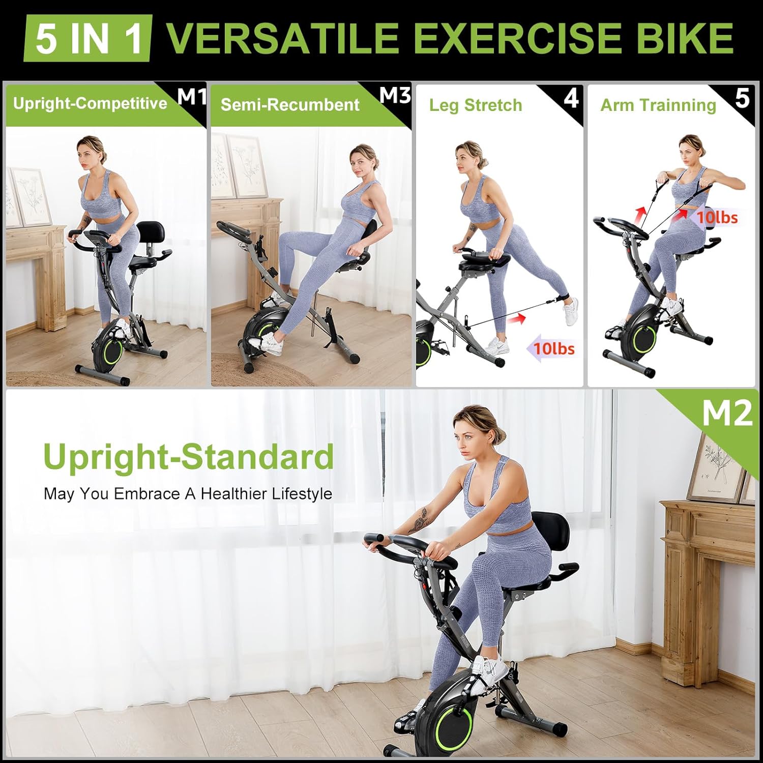 Foldable Exercise Bike for Small Apartments, Stationary Bikes for Home, Indoor Portable Cycling Bike with 16-Level Magnetic Resistance, 260LBS Capacity, 5.5 LBS Flywheel, Designed for Small Space Workout 816 - Image 3