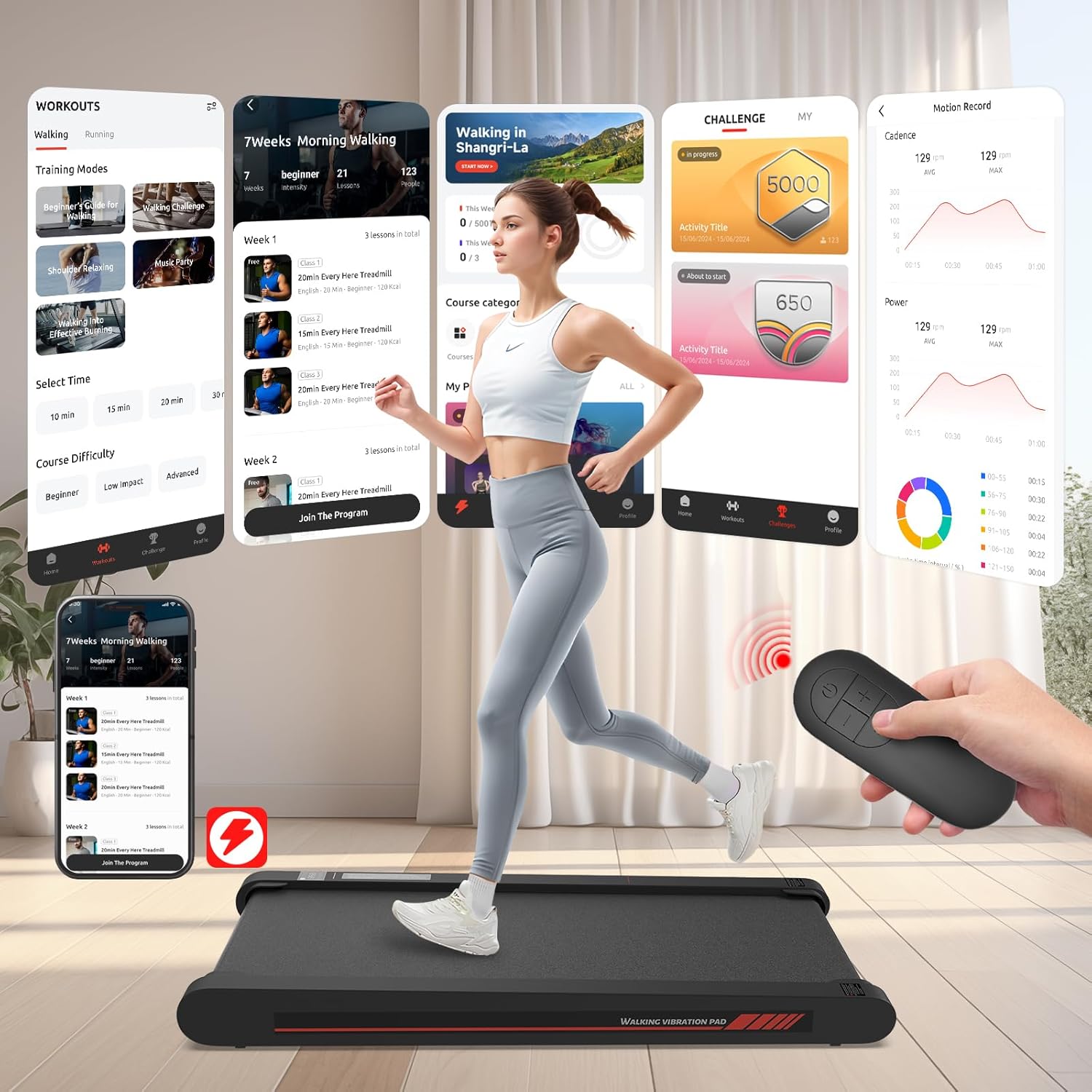 Sperax Walking Vibration Pad,Under Desk Treadmills for Home,4 in 1 Vibration Plate Exercise Machine,Portable Walking Pad with APP,350 Lb Capacity Multifunctional Treadmill Pro Max - Image 2