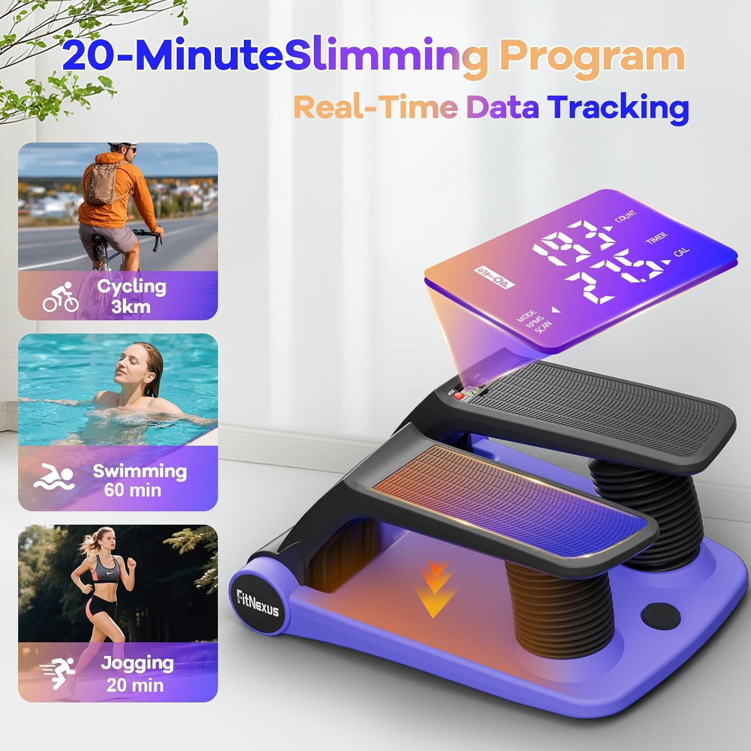 Air Compression Resistance Stepper – Adjustable Mini Stair Climber for Home Cardio Workout, Portable Stepper Machine with LCD Display, Non-Slip Pedals & Resistance Bands (Blue and Black) - Image 7