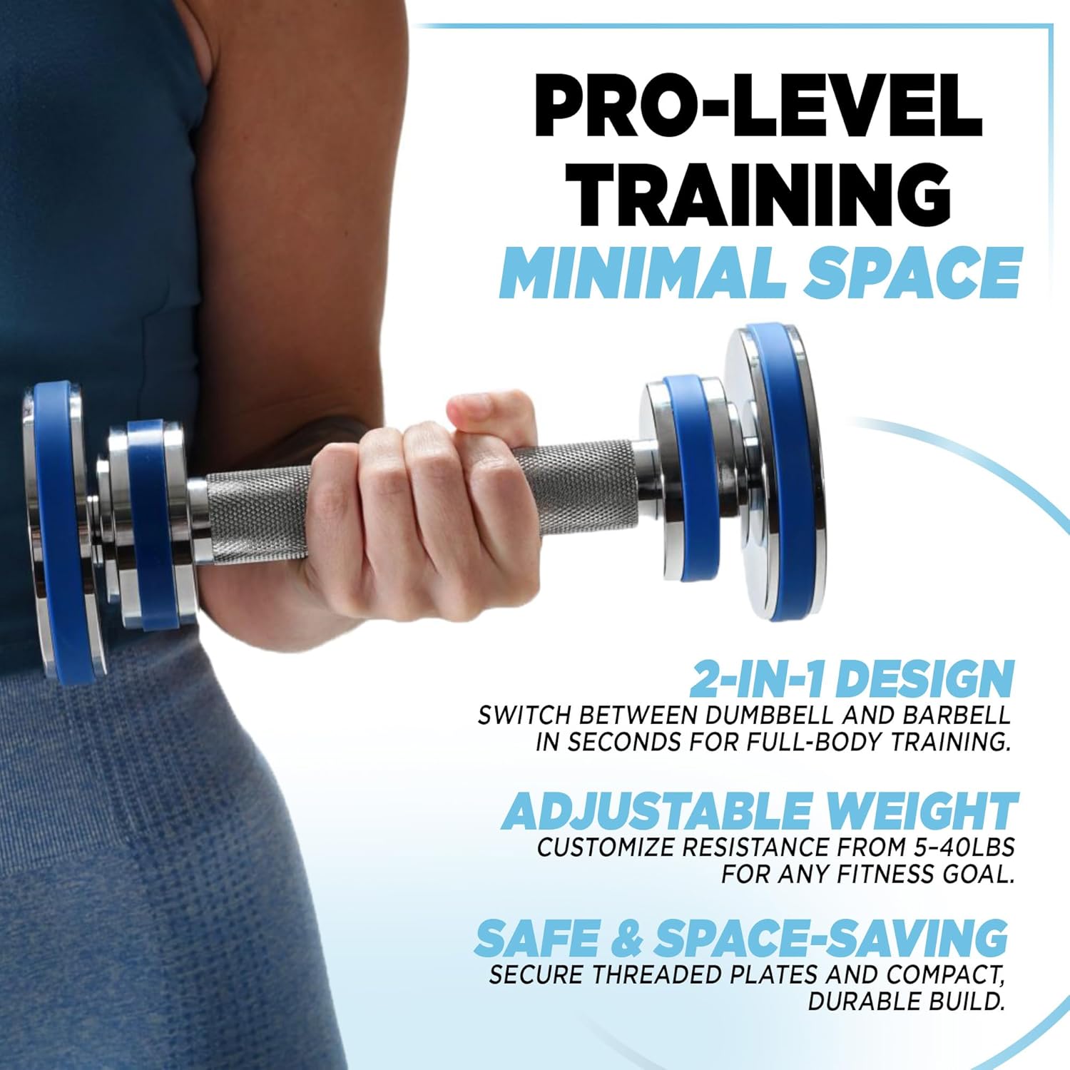 müüv Adjustable Barbell Set – 2-in-1 Dumbbell & Barbell System for Home Gym, 5–40 lb Weight Set with Plates & Handles – Compact Strength Training Equipment for Men & Women - Image 5