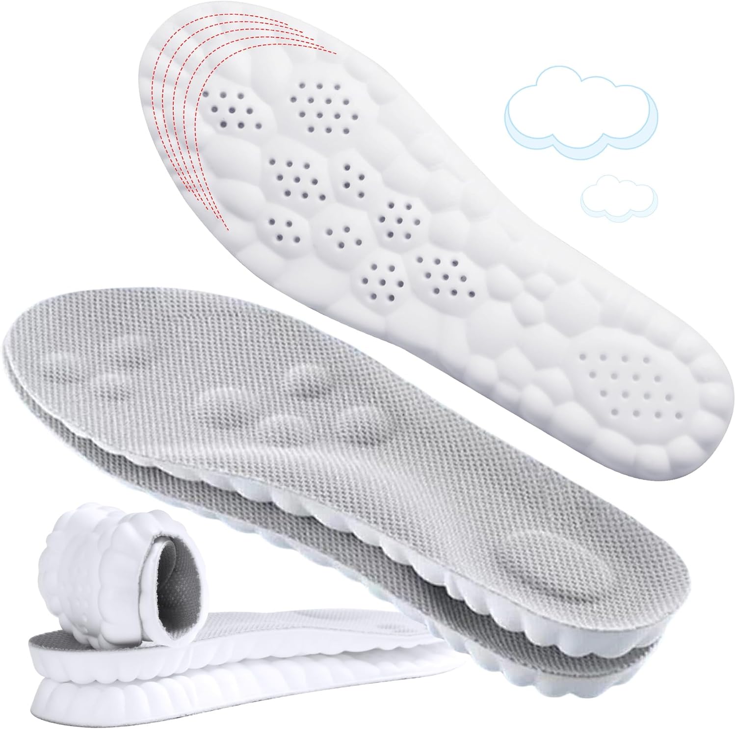 4D Cloud-Like Comfort Soles for Women - Soft Memory Foam Cushioning Insoles - Trim to Fit Steppers Insoles with Arch Support for Foot Pain Relief and Fatigue Reduction(US W 6.5-9)