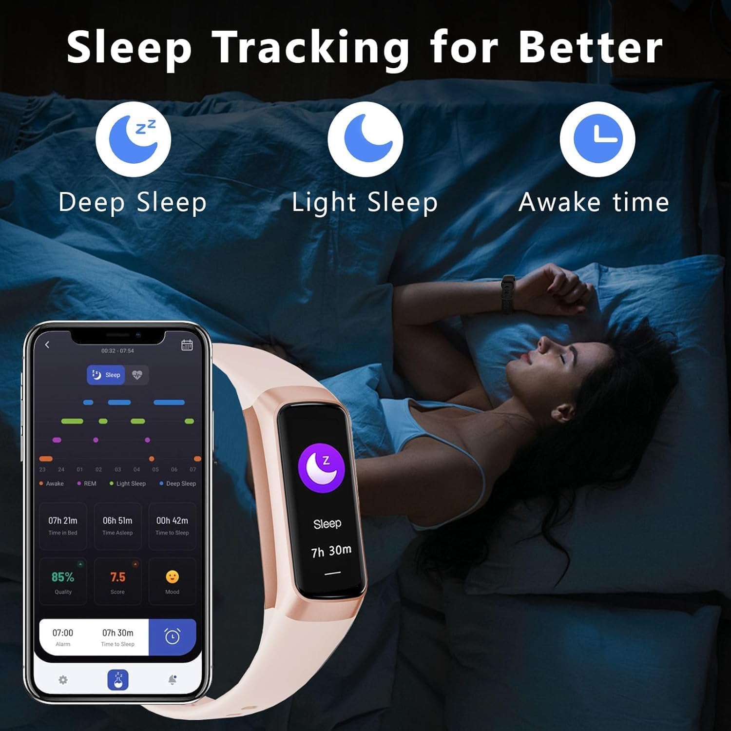 Fitness Tracker with 24/7 Heart Rate Blood Oxygen Sleep Monitor,Activity Tracker with 1.1" AMOLED Touch Color Screen, Multiple Sport Modes Step Counter,IP68 Waterproof for Women Men - Image 5