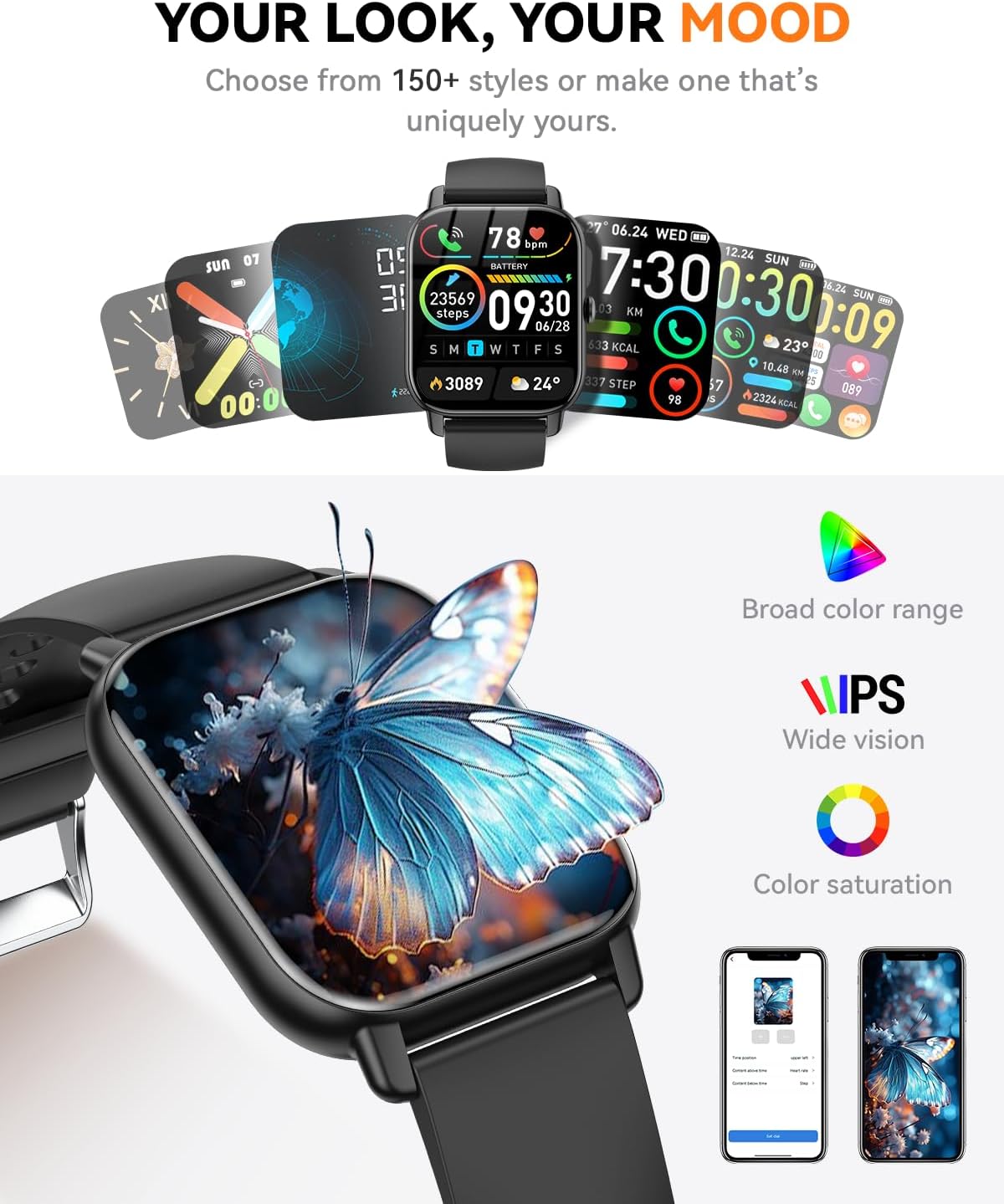 Smart Watches for Men Women(Answer/Make Call), 1.85 inch HD Fitness Tracker Watch with Activity Counter/Sleep Monitor/ 110+ Sports Modes, IP68 Waterproof Smart Watch for Android iPhone iOS Compatible - Image 5