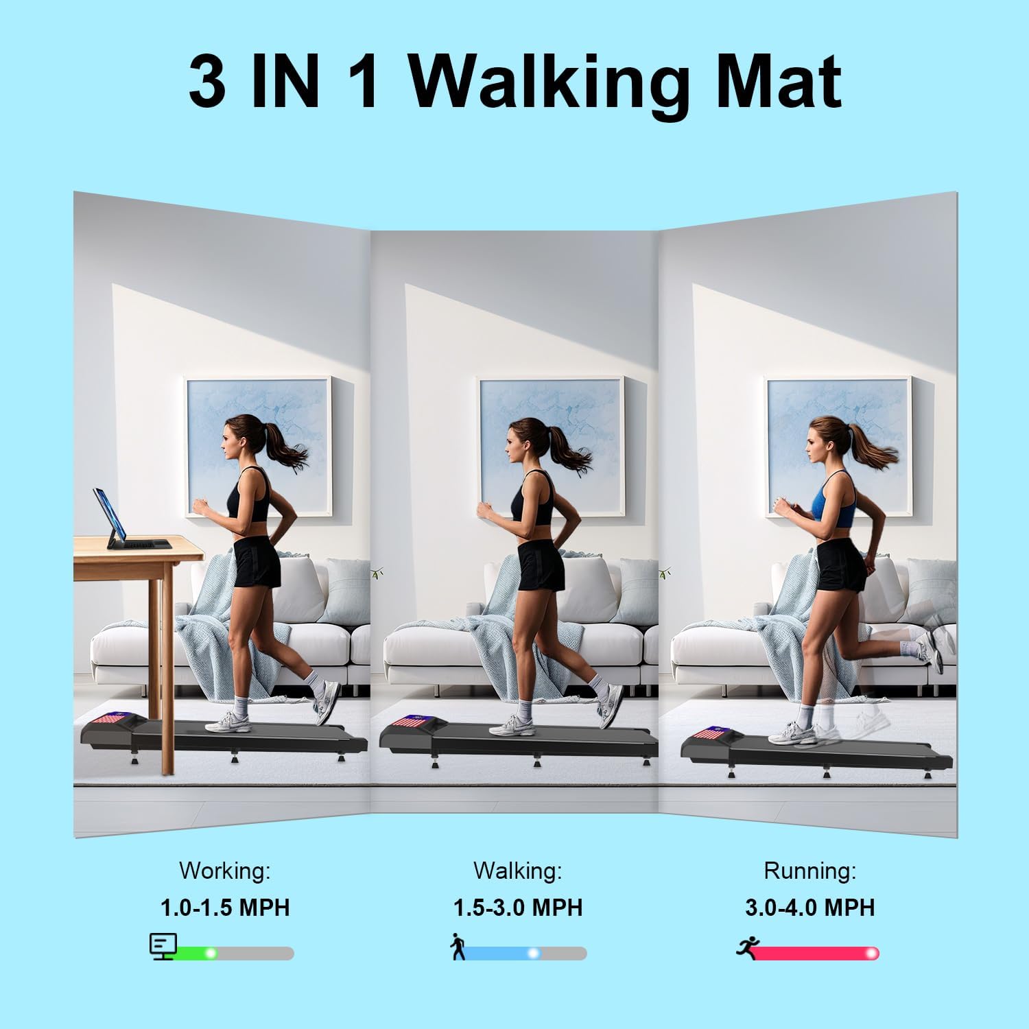 Under Desk Treadmill, Walking Pad Treadmill, 2.5 HP 265 Lbs Low Noise Walking Pad Incline LED Display with Remote Control Walking Jogging Running Machine, Treadmills for Home and Office - Image 3