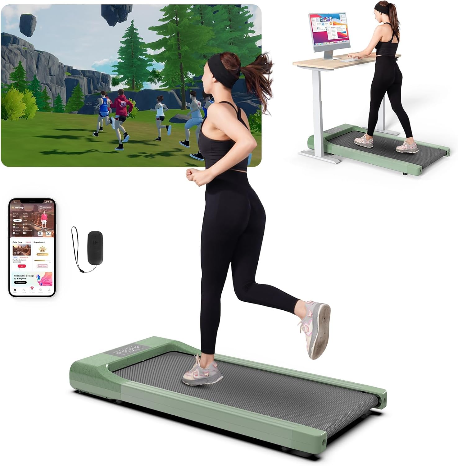 Walking Pad Treadmill, 3 in 1 Portable Under Desk Treadmill 300 lb Capacity, Treadmills for Home Small with Remote Control, 2.5 HP Low Noise Small Treadmill Jogging Running Machine with LED Display