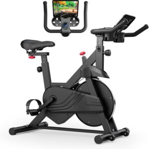 Exercise Bike, Indoor Cycling Bike with 32 Levels of Adjustable Magnetic Stationary Bike, Cycle Bike with 300lbs Weight Capacity, Workout Bike with PitPat App & Comfortable Seat Cushion