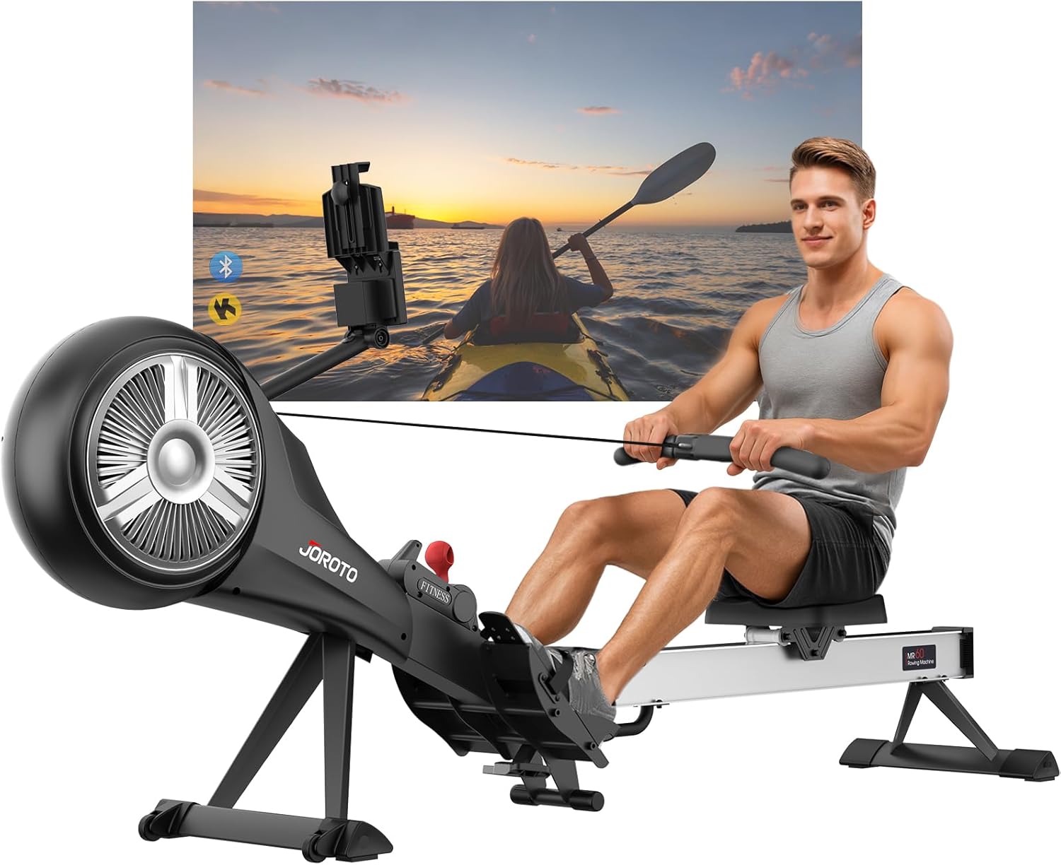 JOROTO Rowing Machines, Air Magnetic Rowing Machines for Home with Foldable,10 Levels Adjustable Resistance, Quiet Operation, Bluetooth App Compatible, Max 350lbs Weight Capacity, Black