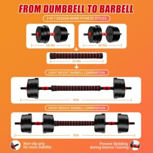 Adjustable Weights Dumbbells Set, 40lbs Free Weights with Connector, Convertible Dumbbell Barbell Push-up Stand Set, 3 in 1 Home Gym Fitness Weight Set for Men and Women