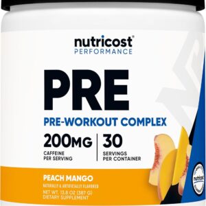 Nutricost Pre-Workout Complex Powder (30 Servings, Peach Mango) – Pre-Workout Supplement with Beta-Alanine, Taurine & Amino Acids