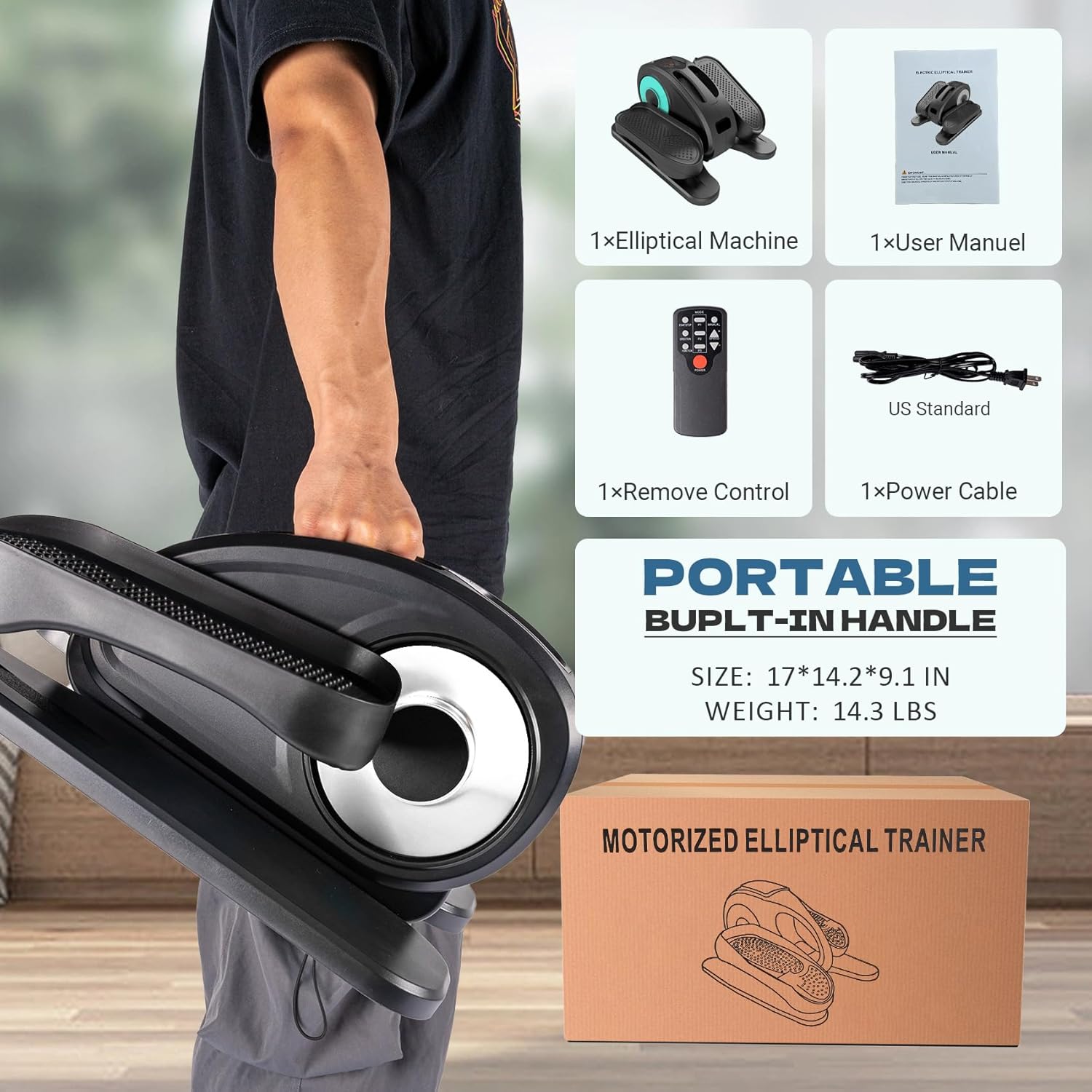 Under Desk Elliptical Machine/Portable Elliptical Ellipse Leg Exerciser for Seniors/Quiet Electric Foot Pedal Exerciser for Home with Remote Control - Image 7