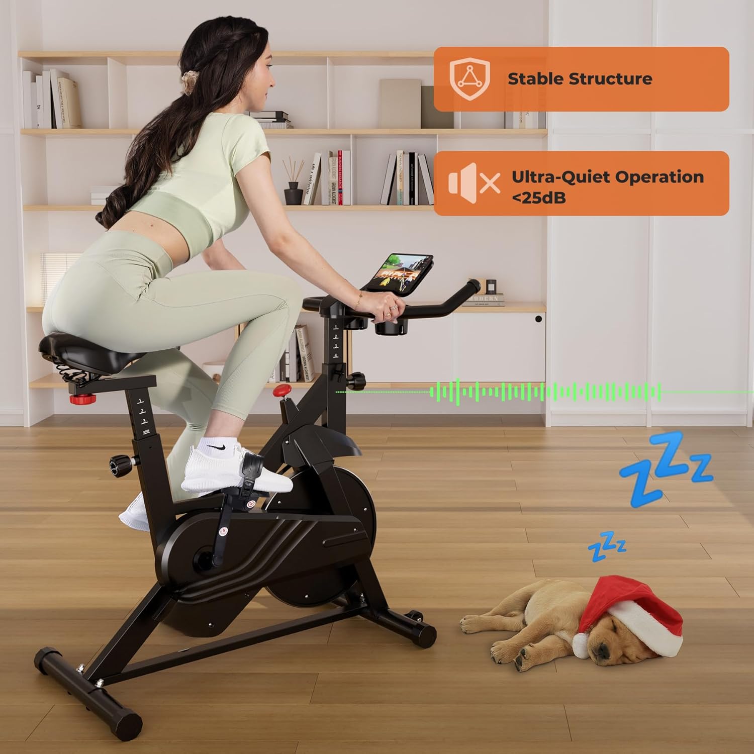 Superun Exercise Bike, Stationary Bikes for Home with Brake Pad, Low Noise Indoor Cycling Bike with 300LBS Weight Capacity, Workout Bike for Home Gym with Pad Mount LCD Monitor and Cup Holder - Image 2