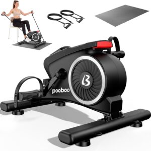 pooboo Under Desk Bike Pedal Exerciser, Quiet Magnetic Mini Exercise Bike with 16 Resistance Levels, Arm & Leg Workout, Resistance Bands & Non-Slip Mat for Home Office Therapy
