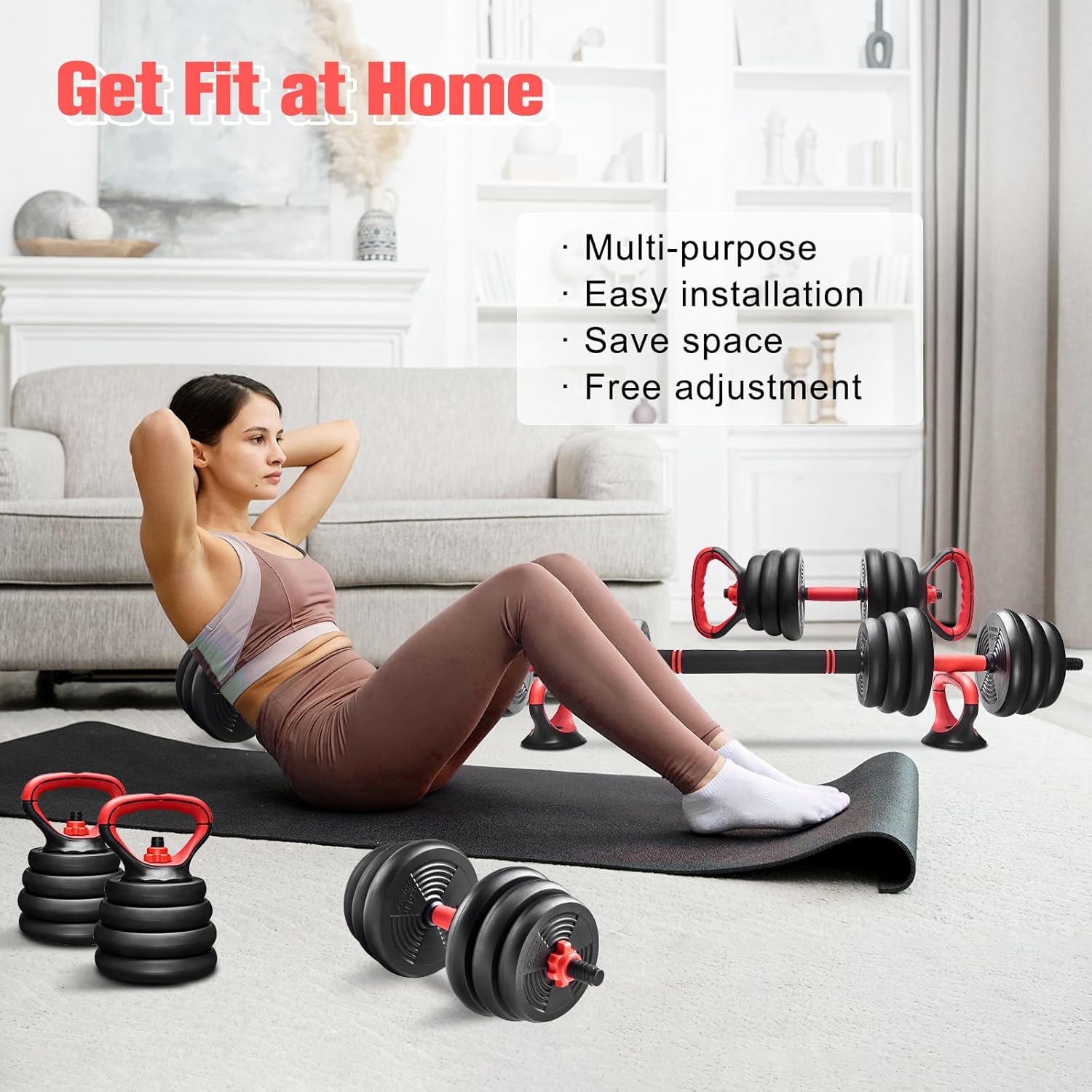 RELIFE REBUILD YOUR LIFE Adjustable Dumbbells Set 6 in 1 Weight Set Dumbbell Barbell Kettlebells, Push-up, Push up Stand and Ab roller for Workout Home Fitness Equipment - Image 7