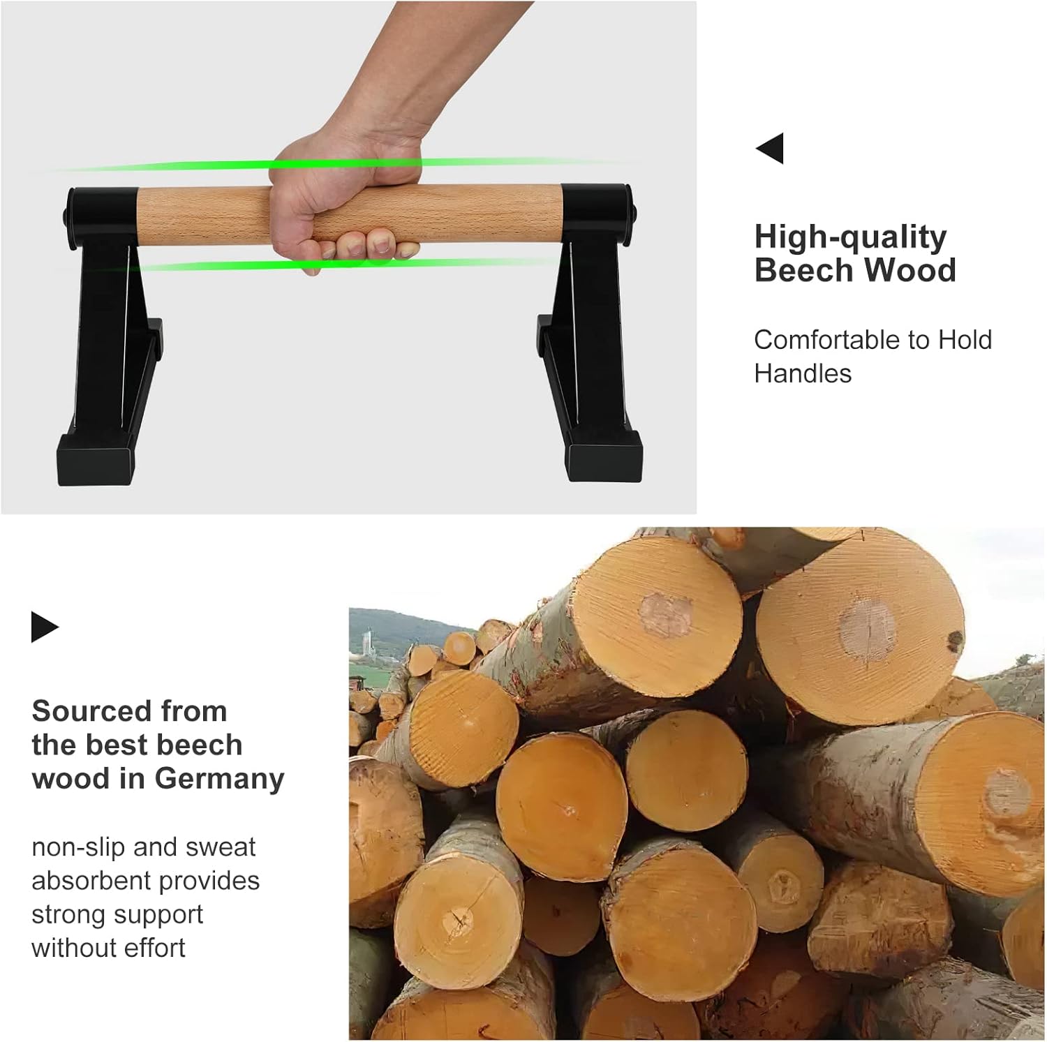 Wood push up bars Parallettes bars Anti-slip Handstand Bars for Calisthenics, Fitness, Floor workouts Solid Wood with Sturdy Metal Bracket, Support 500 lbs - Image 5