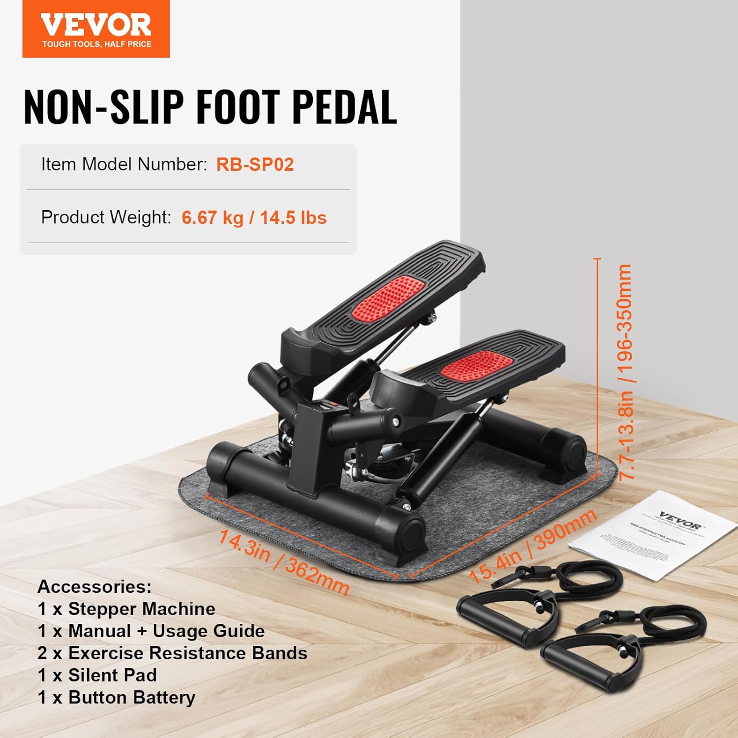 VEVOR Stair Stepper, Mini Stepper for Exercise at Home, Hydraulic Fitness Twist Stepper with Resistance Bands, Full Body Workout Cardio Equipment, Stair Climber with LCD Monitor, 330LBS Load Capacity - Image 7