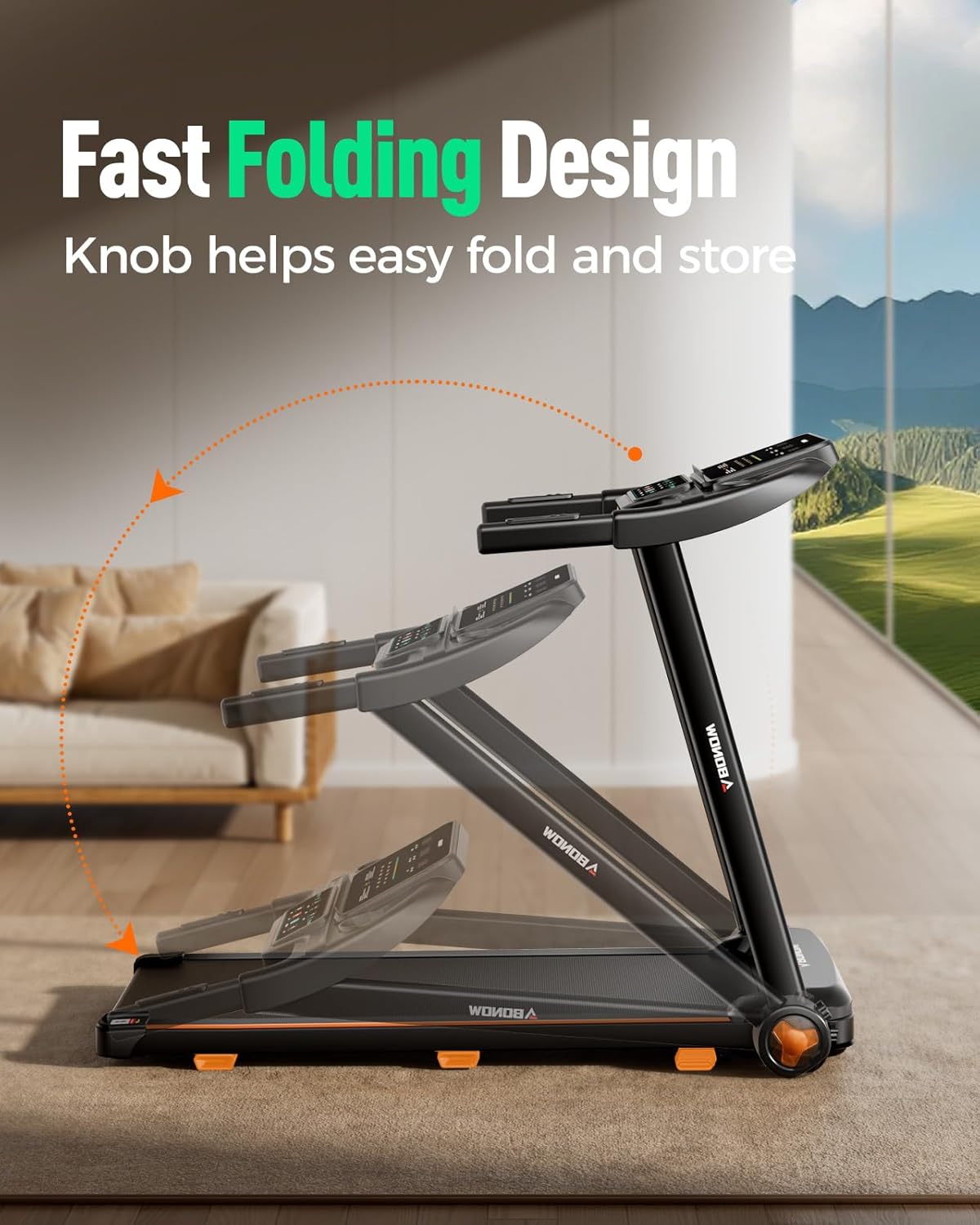 Folding Treadmills for Home with Incline, 3.0HP Quiet Brushless Portable Fitness Running Walking Exercise Treadmill with LED Display, 265lbs Weight Capacity - Image 6