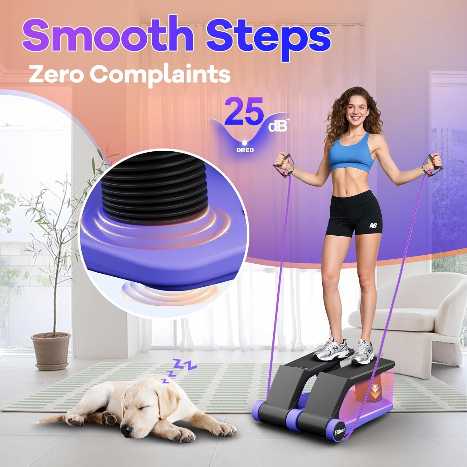 Air Compression Resistance Stepper – Adjustable Mini Stair Climber for Home Cardio Workout, Portable Stepper Machine with LCD Display, Non-Slip Pedals & Resistance Bands (Blue and Black) - Image 5