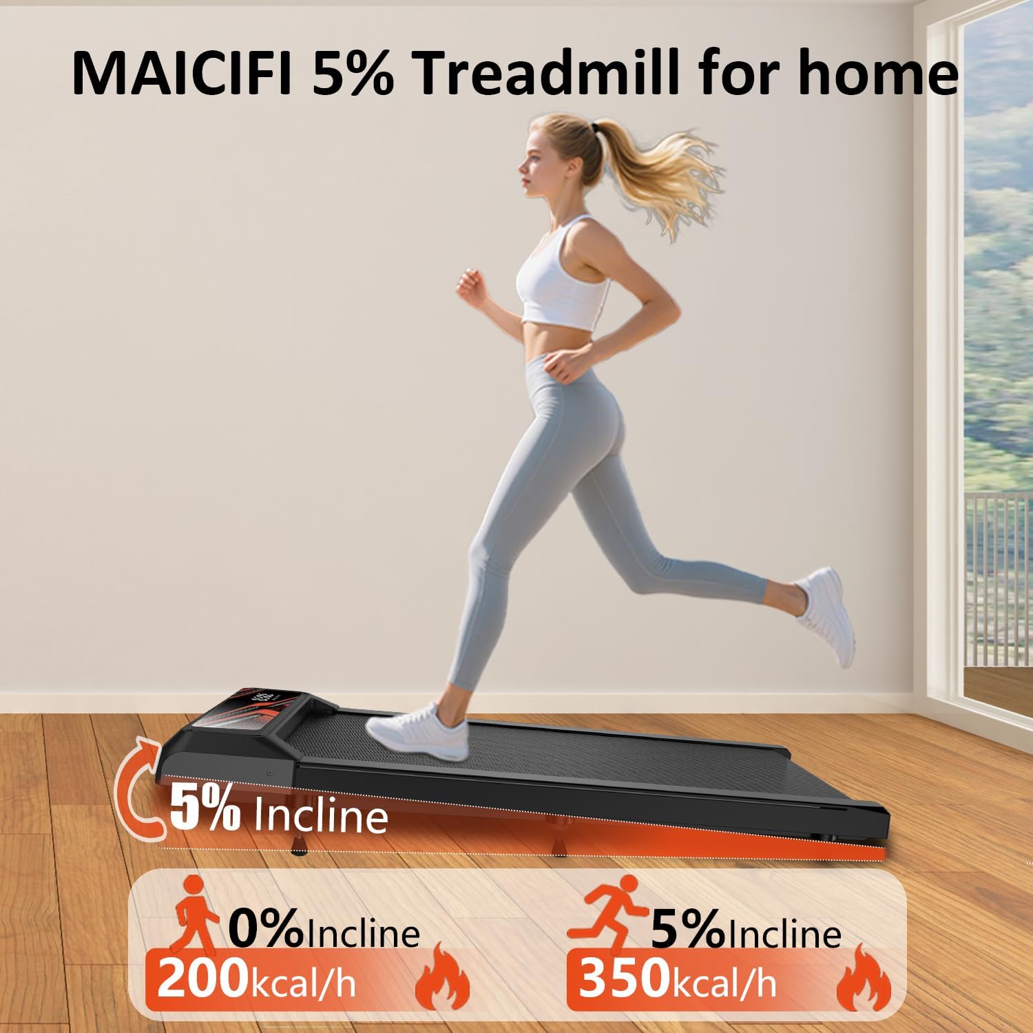 Walking Pad Treadmill, Under Desk Walking Mat with Incline for Home and Office, 2.5HP Low Noise Treadmill with Remote Control, Compact Design Walking Jogging Running Machine - Image 3
