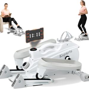 Ksports Mini Elliptical with Optional Handles & Seat, 3 Levels Manual Incline, Quiet Infinite Adjustable Magnetic Resistance, and LED Display – Joint-Friendly and Versatile Design