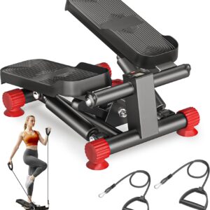 soges Steppers for Exercise at Home, Mini Stepper with Resistance Bands, Stair Stepper Machine with 300LBS Loading Capacity, Hydraulic Step Exercise Equipment with LCD Monitor, Red