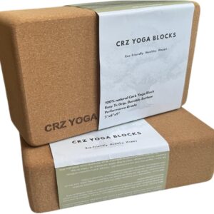 Cork CRZ Yoga Blocks, 2 Pack Natural Cork Blocks, High Density with Non Slip Surface, Eco-Friendly Yoga Accessories and Ideal for Yoga, Pilates, Stretching