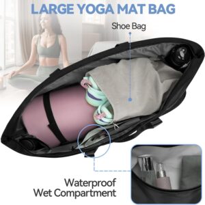 Large Yoga Mat Tote Bag for Women with Holder Strap,Pilates Gym Tote Bag with Shoes Bag & Wet Pocket