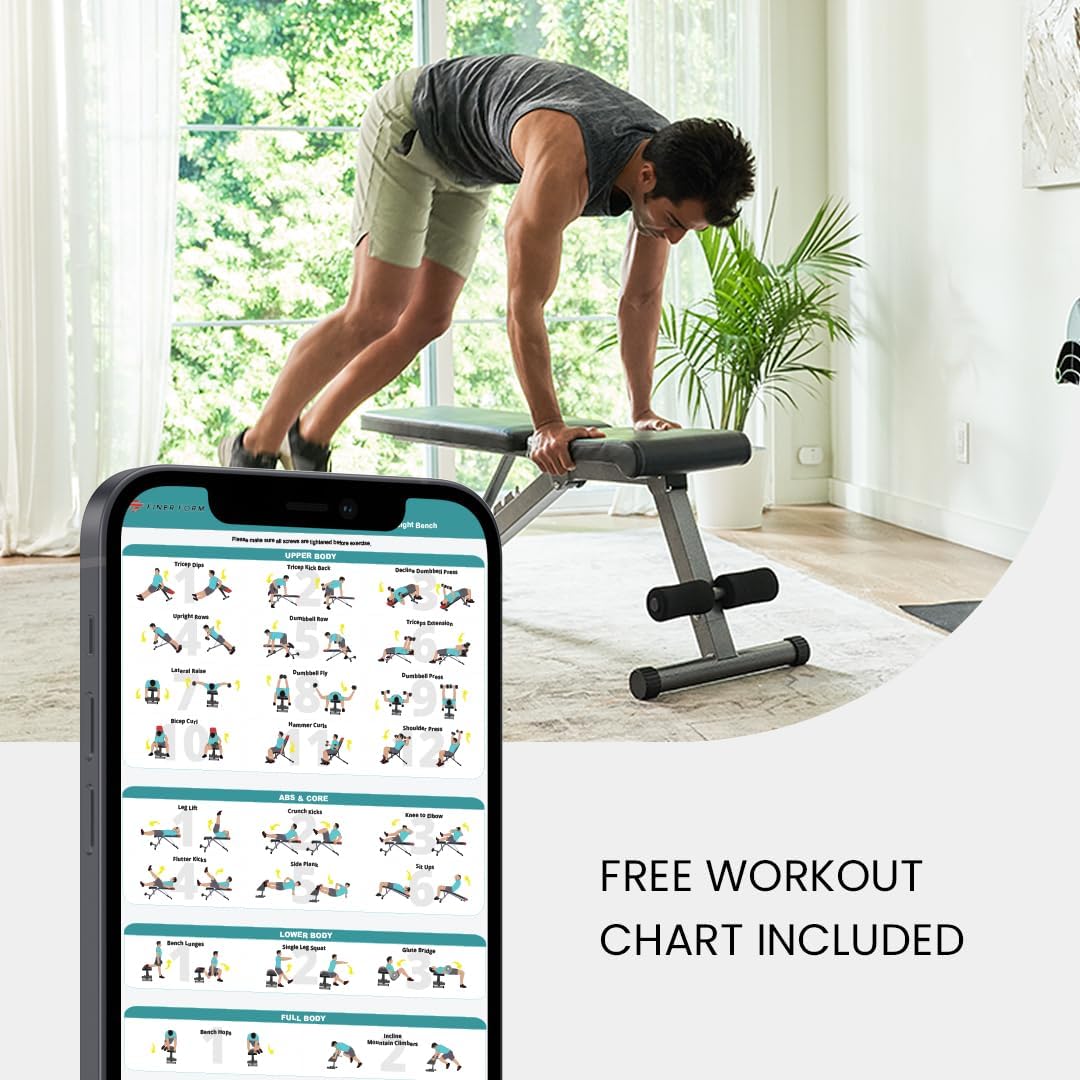FF Finer Form 5-in-1 Weight Bench, Adjustable & Foldable for Bench Press, Strength Training and Full Body Workout, Perfect for Dumbbell Sets or an Adjustable Dumbbell Set in Your Home Gym - Image 6