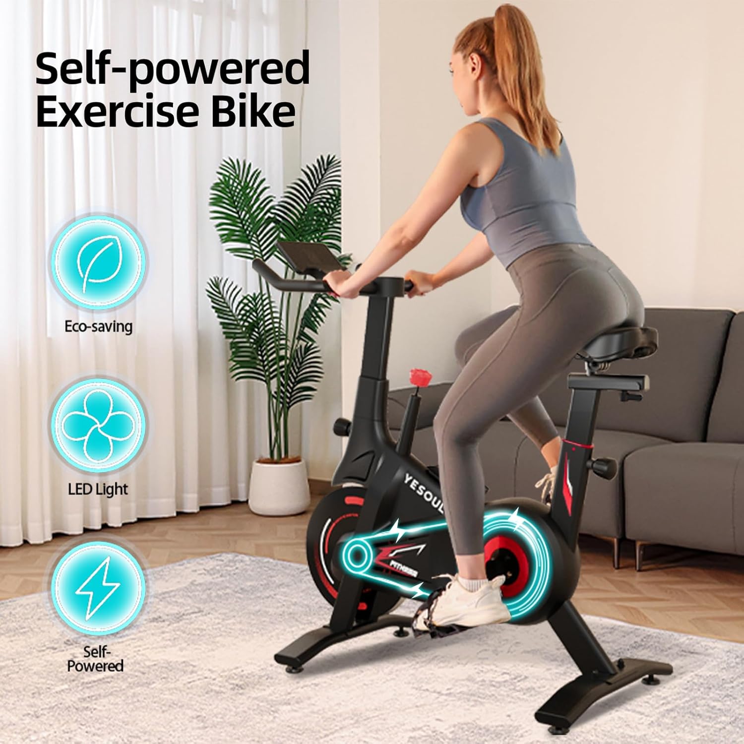 YESOUL Exercise Bike with Exclusive Smart App, Adjustable Magnetic Resistance & 300lbs Capacity, Indoor Stationary Cycling Bike with Stable Triangle Frame, Scenic Rides & Live Classes for Home Workouts - Image 3