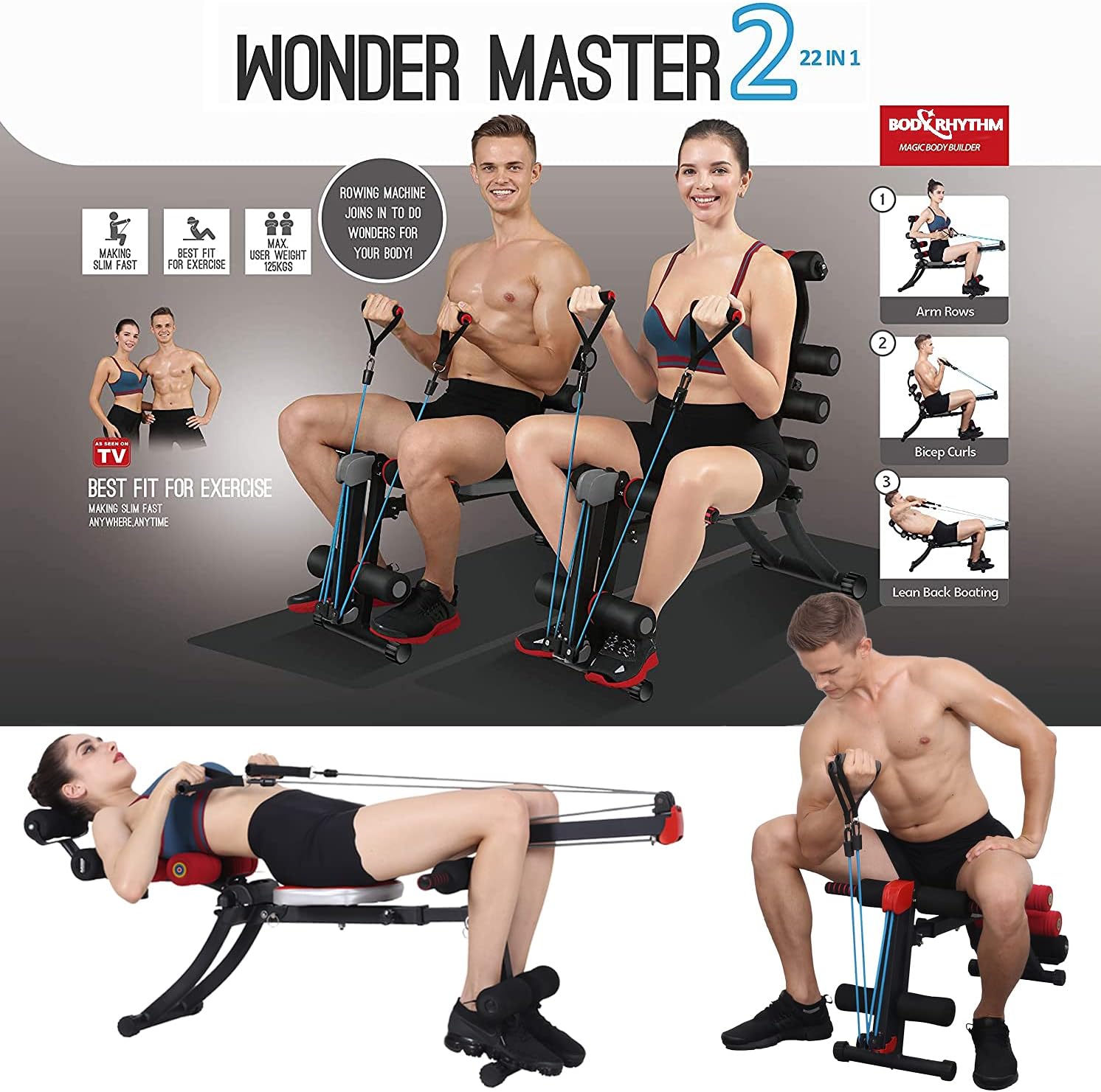 BODY RHYTHM 22 in 1 Wonder Master Core & Abdominal Workout Equipment, Foldable & Adjustable Rowing Machine, Core Strength Training& Abdominal Exercise Trainers with 22 Ways to Exercise for Home Gym. - Image 2