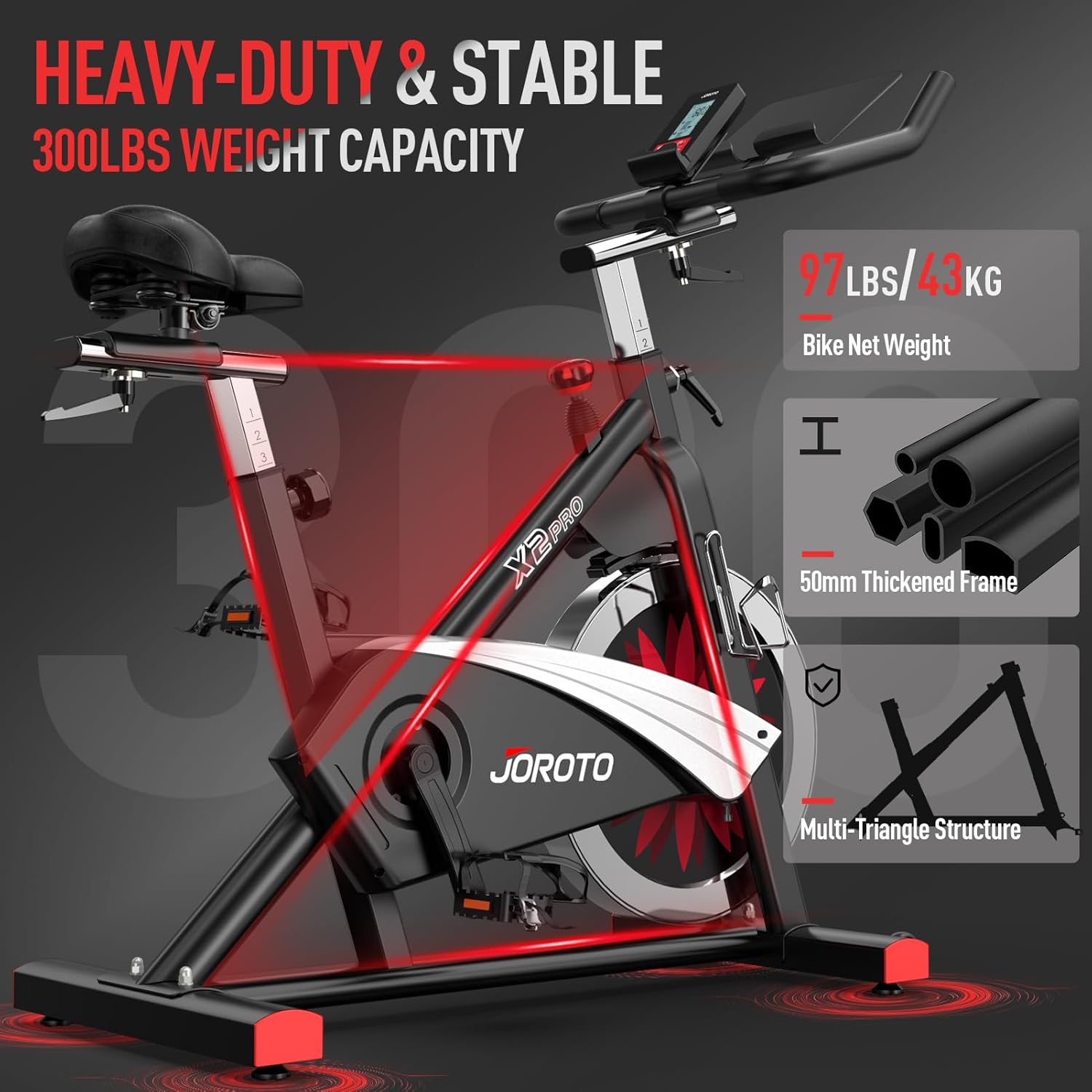 JOROTO X2|X2PRO Exercise Bike, X4S Bluetooth Stationary Indoor Cycling Bike with Readable 100 Levels Magnetic Resistance, Plus 12.6 inch Tablet Bracket Exercise Bikes for Home - Image 2
