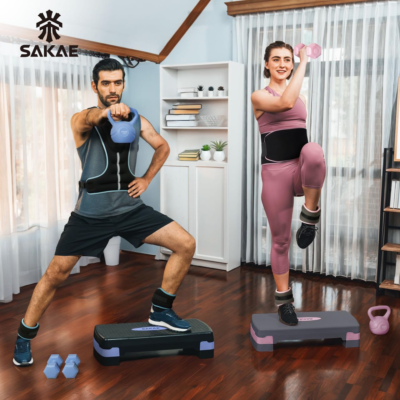 Adjustable Height Aerobic Stepper Set, Multiple Bundle Options with Dumbbells, Kettlebell, Waist Trimmer, Ankle Weights or Weighted Vest, Workout Exercise Step Platform w/Level Risers, 4 Colors - Image 6